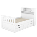 Twin Size Captain Platform Bed Frame With Storage Bookcases And Shelves,Four Drawers,White Twin White Solid Wood Mdf