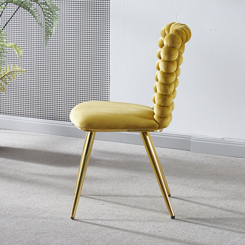 Modern Chair Set Of 2 With Iron Tube Legs, Soft Cushions And Comfortable Backrest, Suitable For Dining Room, Living Room, Cafe,Hairball Back Yellow Fabric