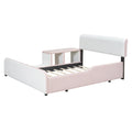 Full Size Upholstered Platform Bed With Storage Nightstand And Guardrail, Pink Box Spring Not Required Full Pink Wood Bedroom Upholstered