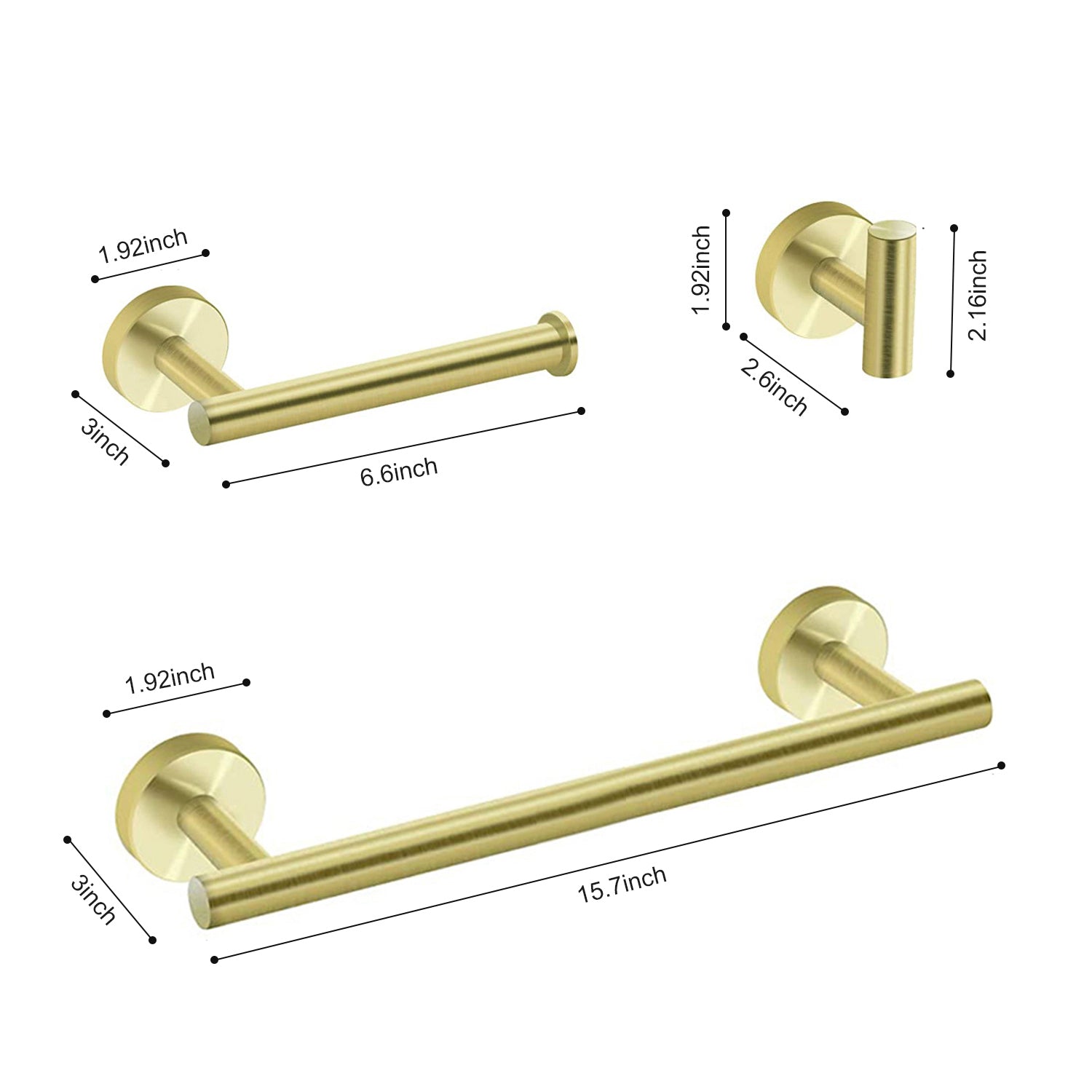 3 Piece Bathroom Hardware Set brushed gold-stainless steel