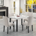 Five Piece Dining Set With Imitation Marble Tabletop, Restaurant Combination Set, Solid Wood Dining Table And 4 Chairs, Space Saving Combination Furniture For Kitchen And Dining Room. Black White Solid Wood Mdf