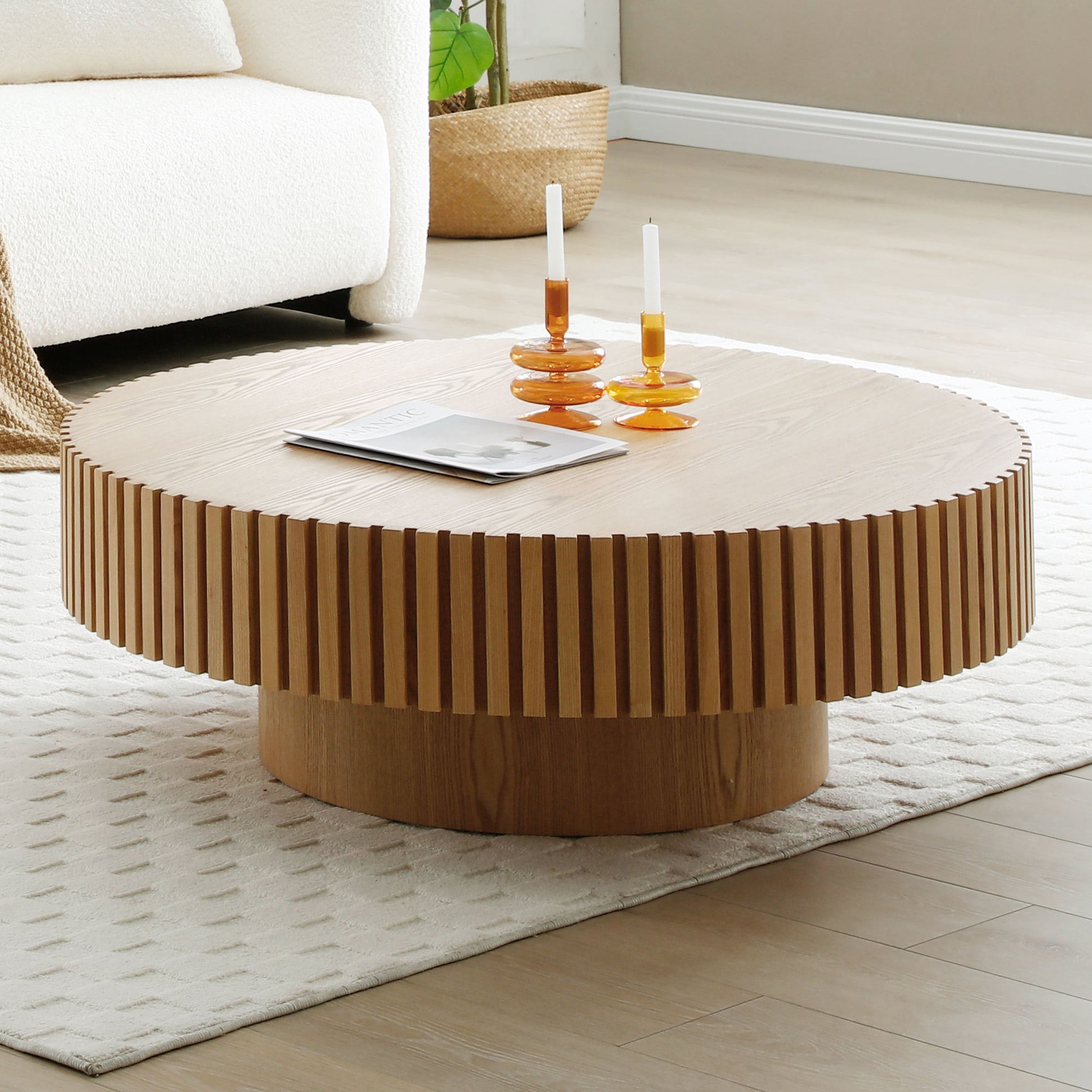 Natural Wood Coffee Table 39.37 Mdf Coffee Table Modern Handcraft Drum Coffee Table Circle Coffee Table For Living Room,Ash Natural Ash Primary Living Space Modern Mdf