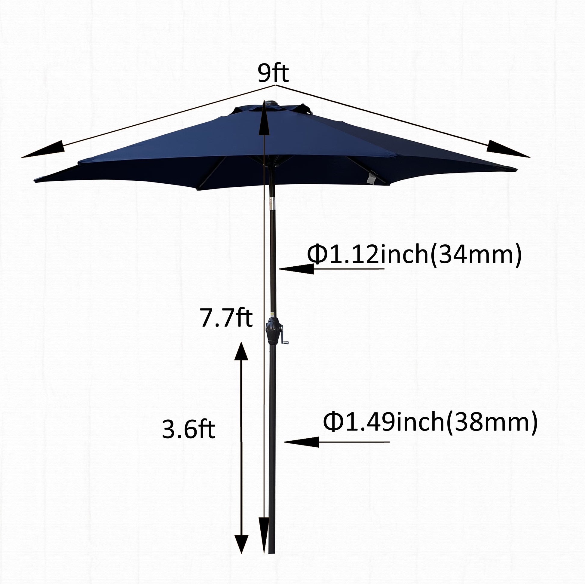 9Ft Umbrella Navy Blue Navy Blue Metal