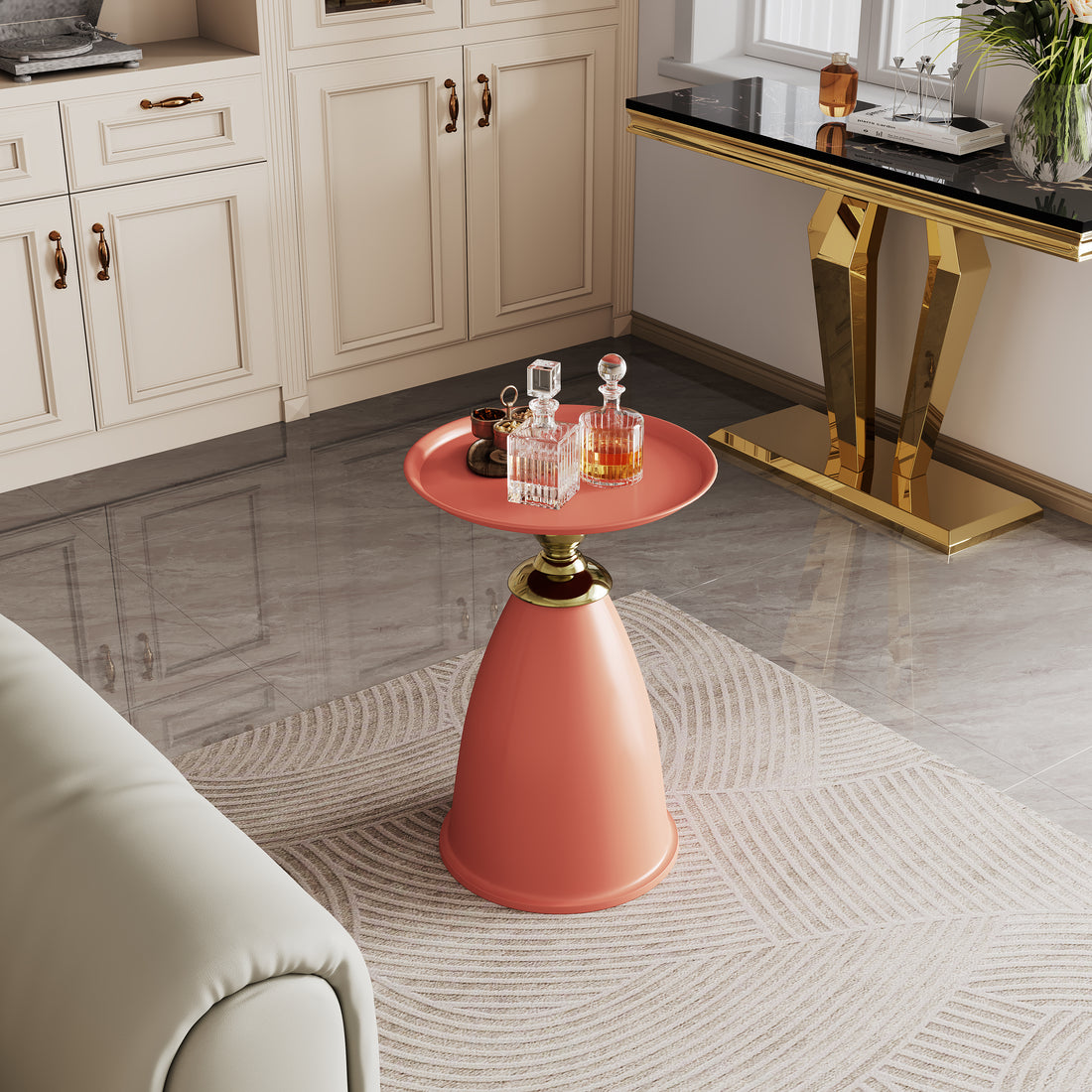 Luxury Design Iron End Table, Minimalist Round Side Table For Small Space Red Iron