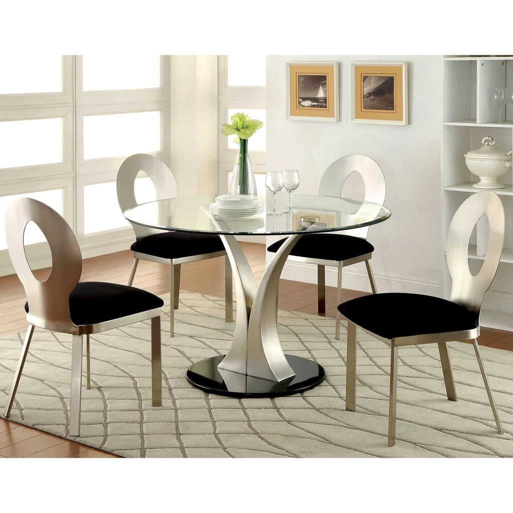 Set of 2 Microfiber and Metal Side Chairs in Silver black+silver-dining room-side chair-fabric+metal