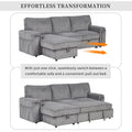 Upholstery Sleeper Sectional Sofa With Storage Bags And 2 Cup Holders On Arms Gray Wood Cushion Back Square Arms Polyester 3 Seat