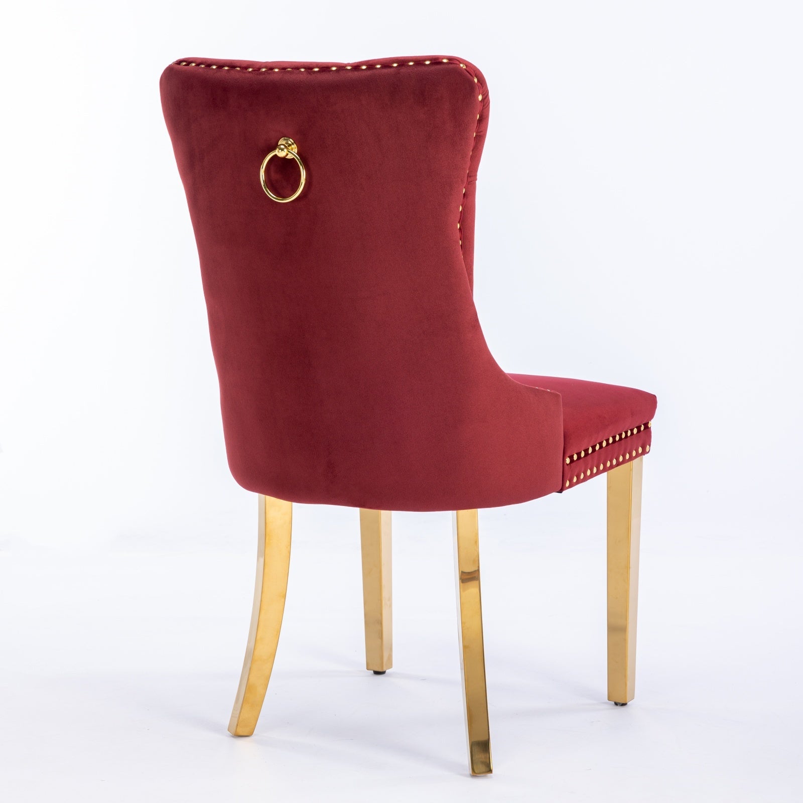 Nikki Collection Modern, High End Tufted Solid Wood Contemporary Velvet Upholstered Dining Chair With Golden Stainless Steel Plating Legs,Nailhead Trim,Set Of 2,Wine Red And Gold, Sw1601Wr,Burdy Burgundy Dining Room American Design Dining Chairs