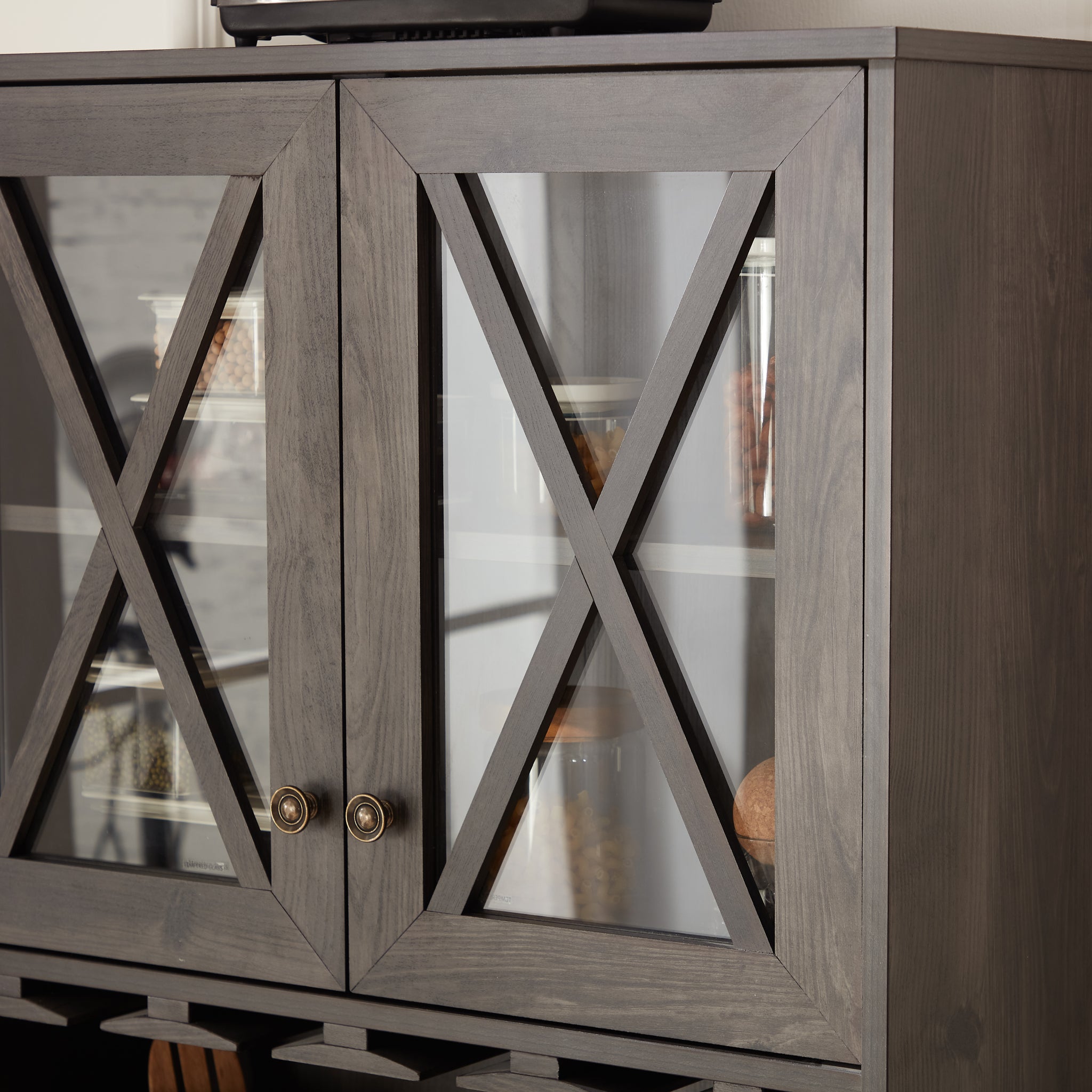 Farmhouse Bar Cabinet for Liquor and Glasses, Dining charcoal grey-dining room-cabinets included-mdf
