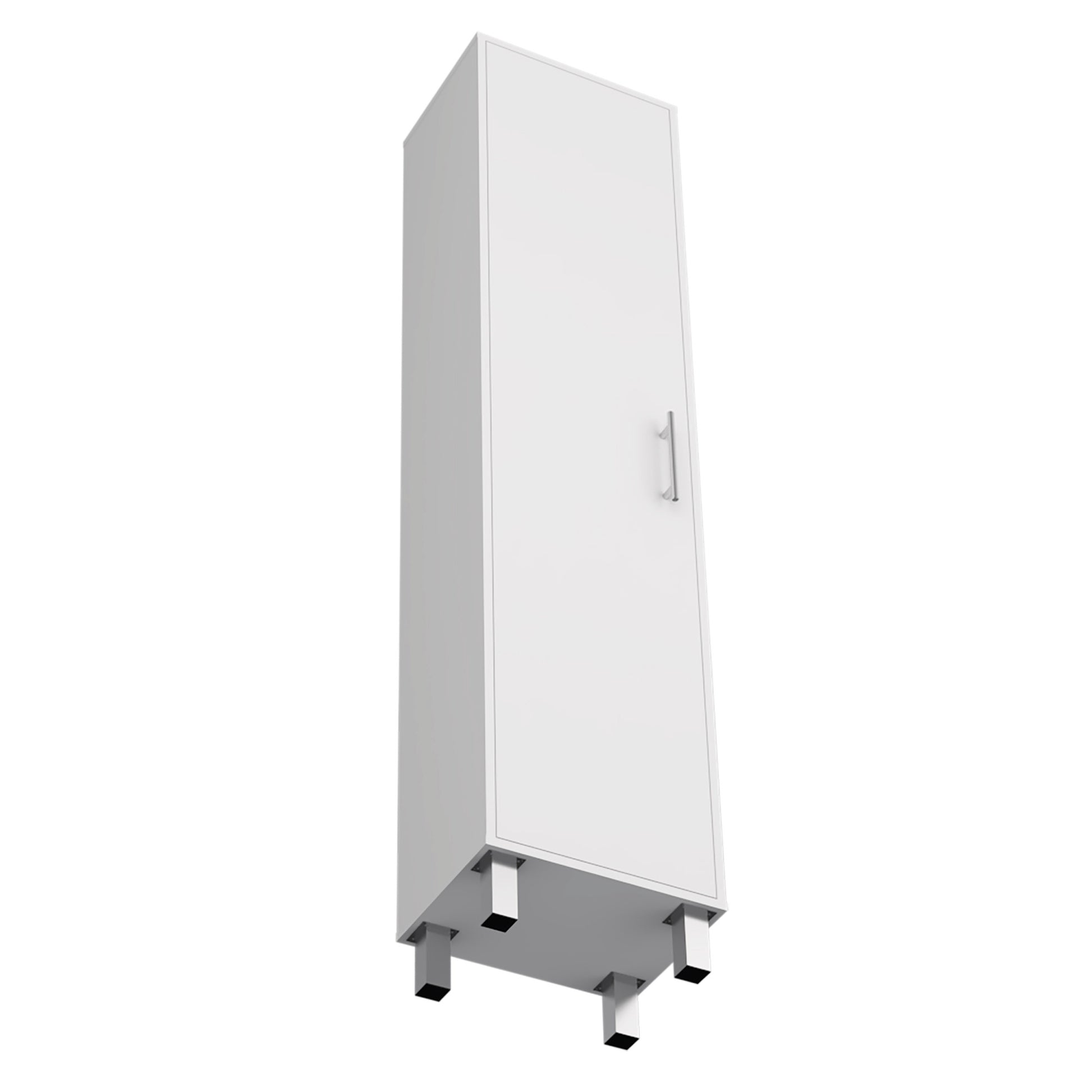 Storage Cabinet 71"H, Five Internal Shelves, Three Broom Hangers, White White Particle Board Particle Board