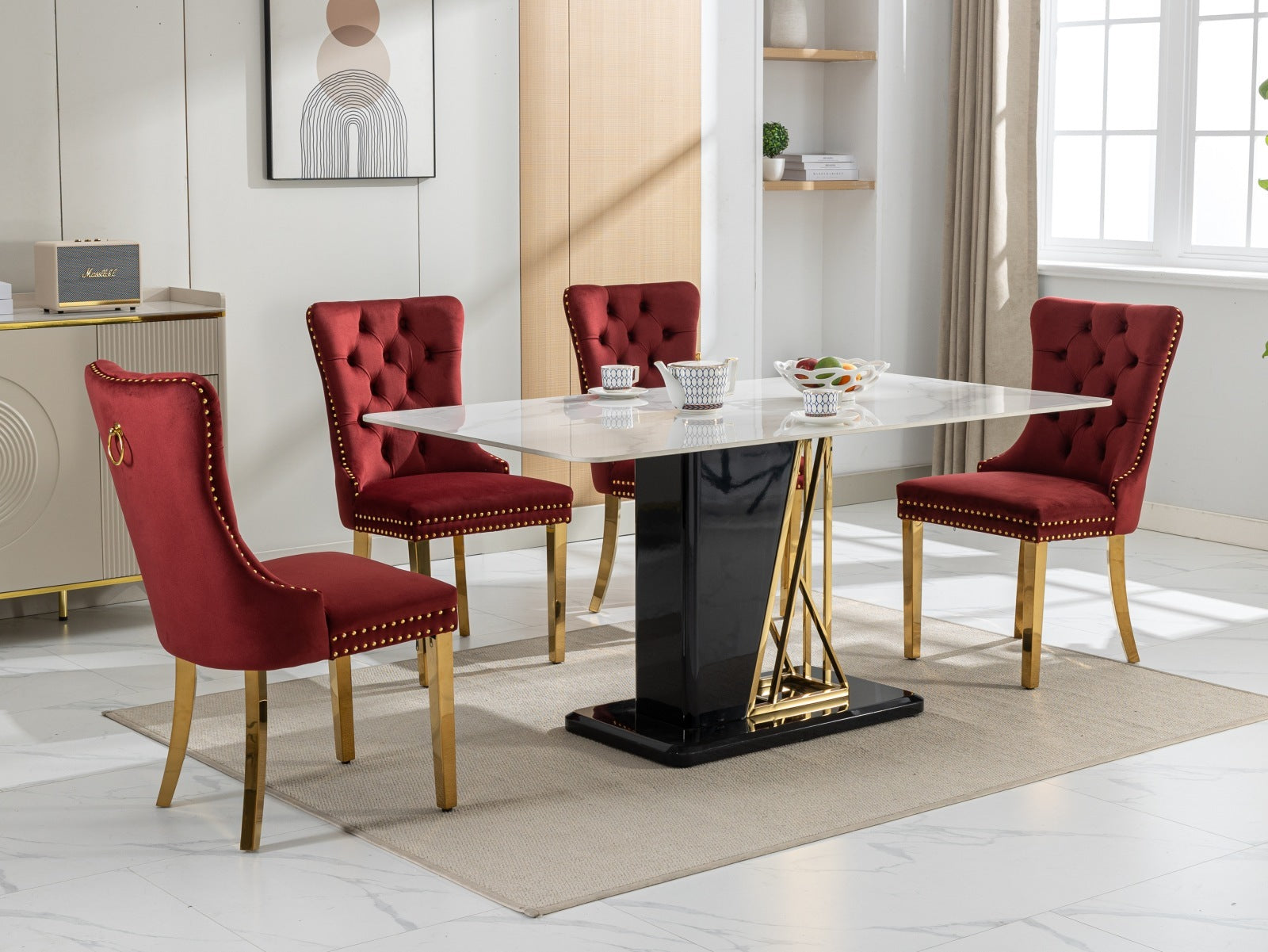 Nikki Collection Modern, High End Tufted Solid Wood Contemporary Velvet Upholstered Dining Chair With Golden Stainless Steel Plating Legs,Nailhead Trim,Set Of 2,Wine Red And Gold, Sw1601Wr,Burdy Burgundy Dining Room American Design Dining Chairs