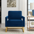 Modern Style Accent Chair With Gold Metal Basevelvet Upholstered Leisure Chair With Open Armrest, Armchair, Navy Navy Primary Living Space Modern Foam Velvet