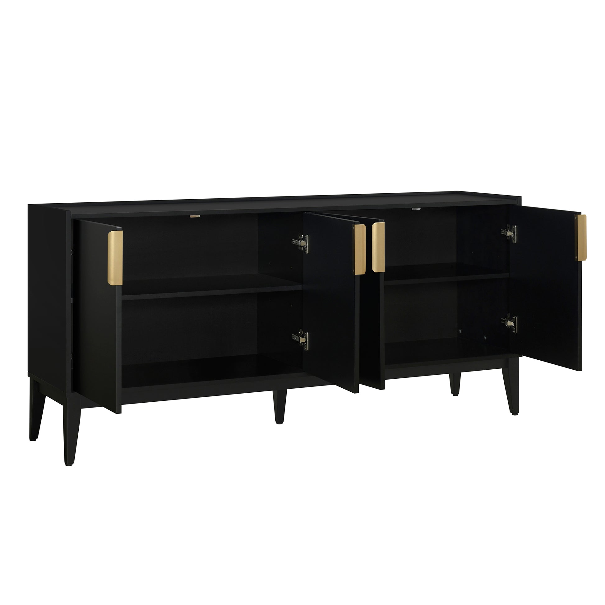 Storage Cabinet Sideboard Wooden Cabinet With 4 Doors For Hallway, Entryway, Living Room, Adjustable Shelf Black Solid Wood Mdf