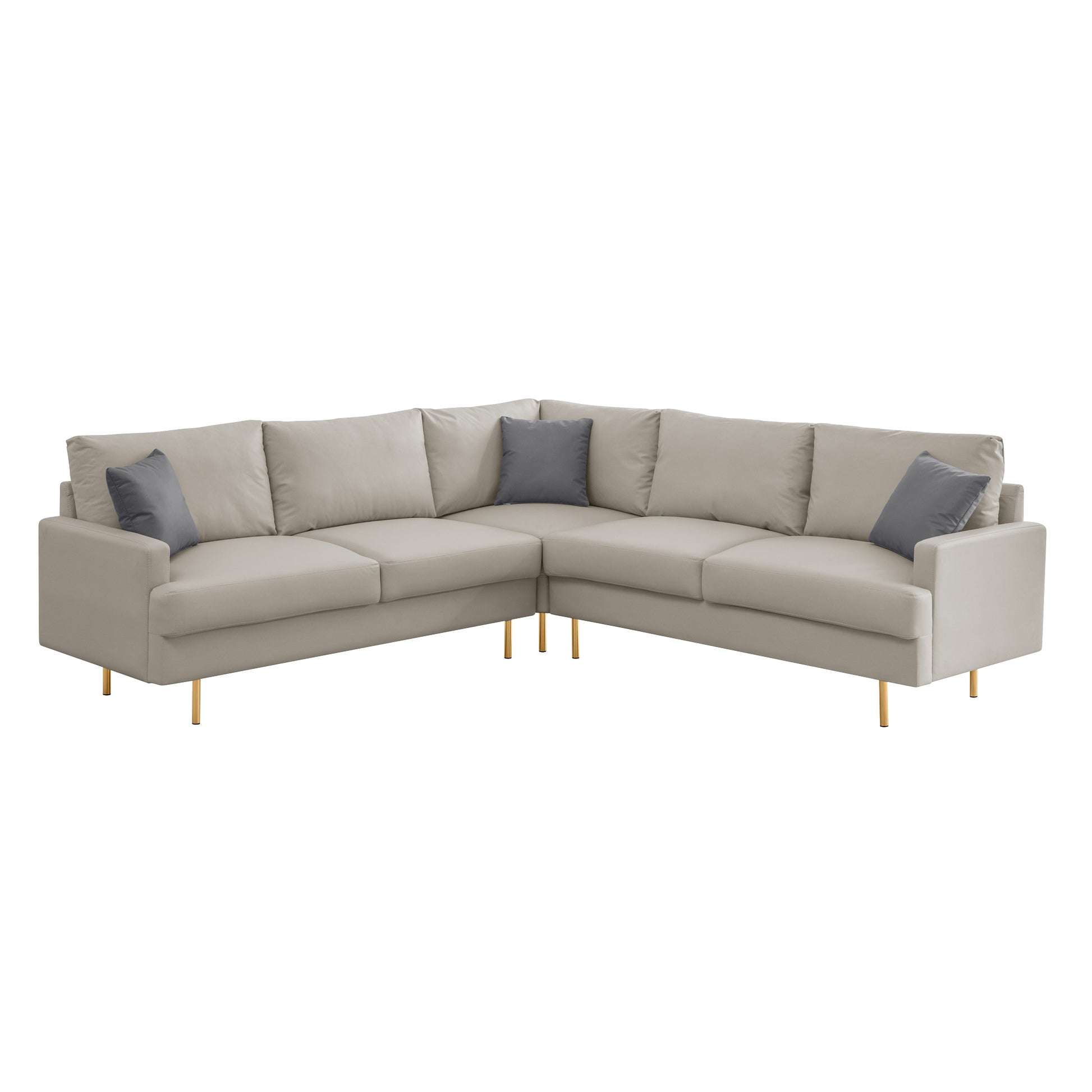 L Shaped Corner Sectional Technical Leather Sofa With Pillows,Beige 89.8*89.8'' Beige Fabric Foam 4 Seat