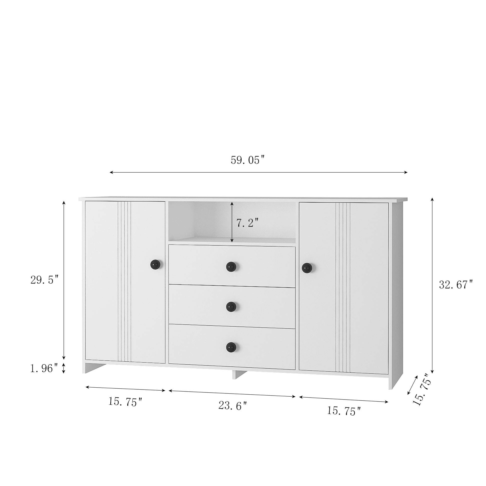 Sideboard Buffet Cabinet With Storage, Modern Kitchen Buffet Storage Cabinet With Drawer And Doors, Large Coffee Bar With Adjustable Shelves For Kitchen White Mdf