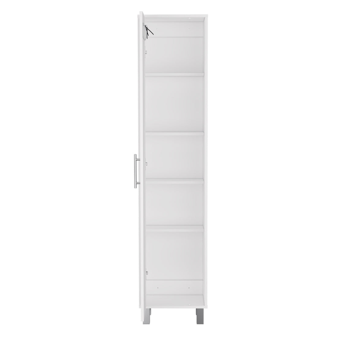 Storage Cabinet 71" H, Five Internal Shelves, Three Broom Hangers, White White Particle Board Particle Board