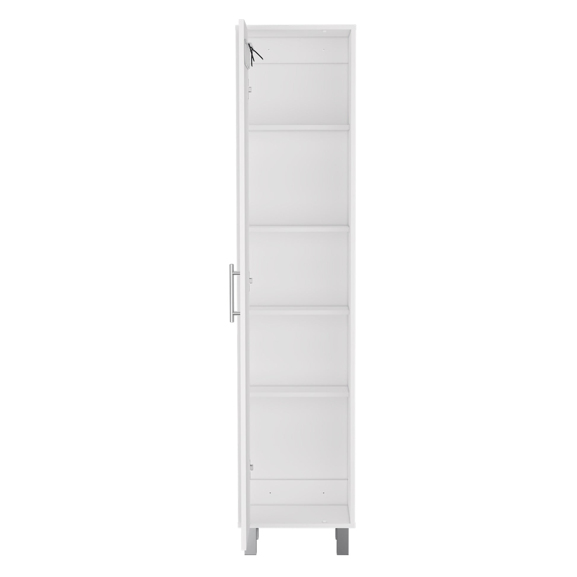 Storage Cabinet 71"H, Five Internal Shelves, Three Broom Hangers, White White Particle Board Particle Board