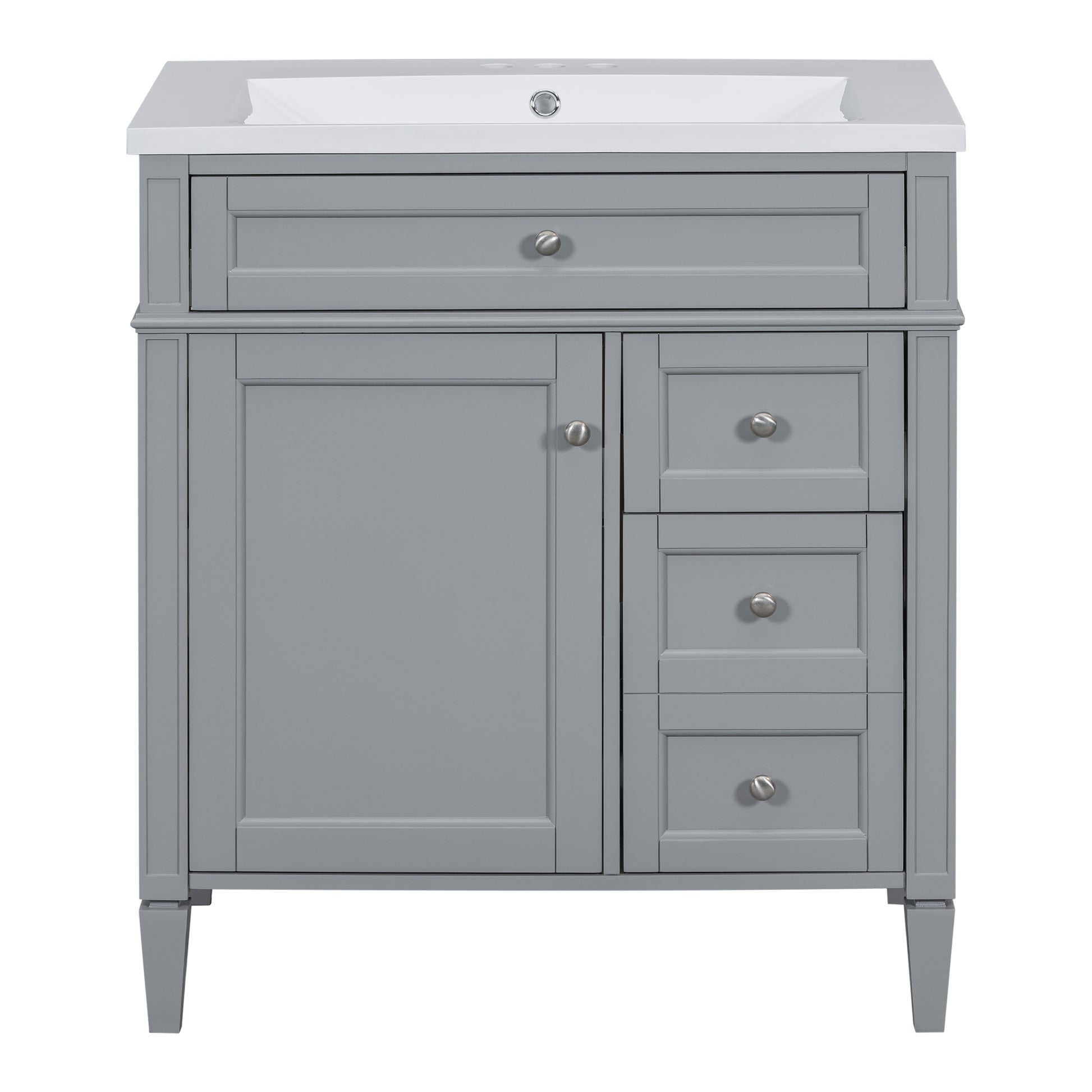 30'' Bathroom Vanity With Top Sink, Modern Bathroom Storage Cabinet With 2 Drawers And A Tip Out Drawer, Single Sink Bathroom Vanity 3 Grey 1 2 Adjustable Shelves Bathroom Freestanding Solid Wood Mdf Painted