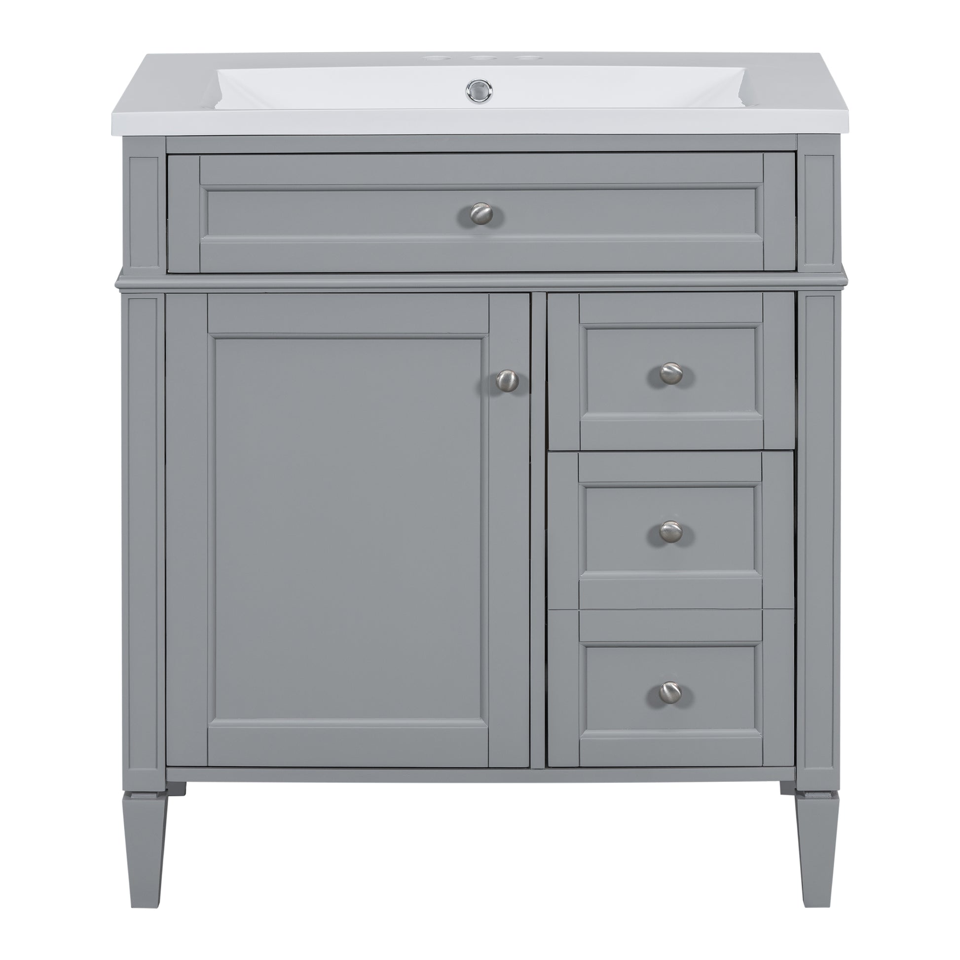 30'' Bathroom Vanity With Top Sink, Modern Bathroom Storage Cabinet With 2 Drawers And A Tip Out Drawer, Freestanding Vanity Set With Mirror Cabinet, Single Sink Bathroom Vanity 3 Grey Bathroom Solid Wood Mdf Resin Painted