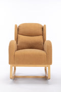 049 Teddy Fabric Rocking Chair With Packet Wood Legs,Khaki Wood Solid Khaki Primary Living Space Foam Wipe Clean Modern Rocking Chairs Eucalyptus Tufted Back Foam Teddy