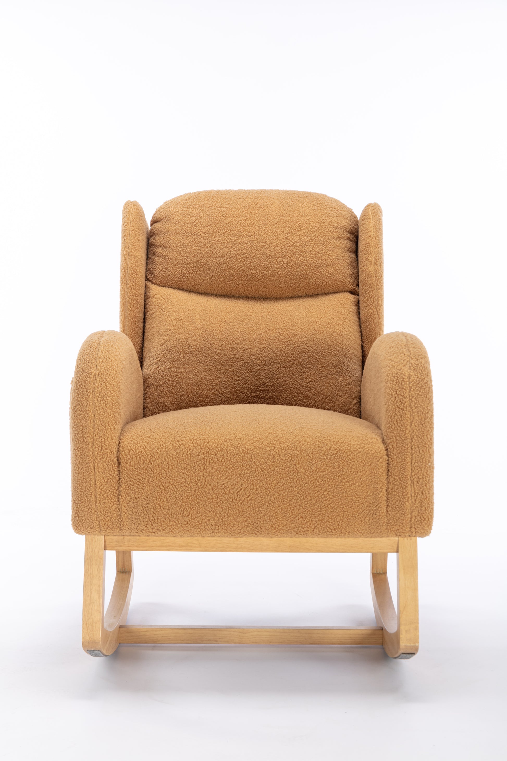 049 Teddy Fabric Rocking Chair With Packet Wood Legs,Khaki Wood Solid Khaki Primary Living Space Foam Wipe Clean Modern Rocking Chairs Eucalyptus Tufted Back Foam Teddy