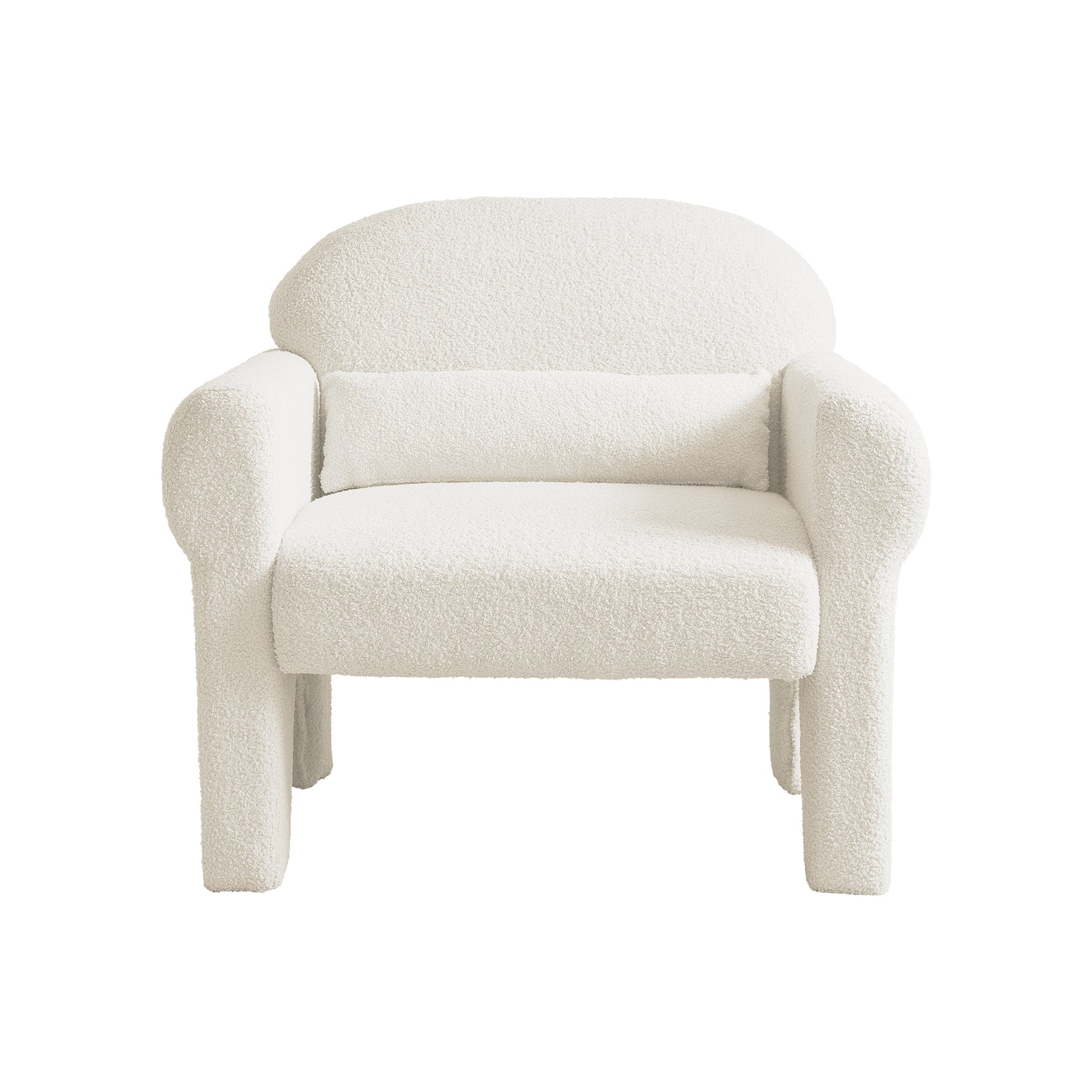 Modern Boucle Accent Chair With Lumbar Pillow For Living Room Antique White Fabric 1 Seat