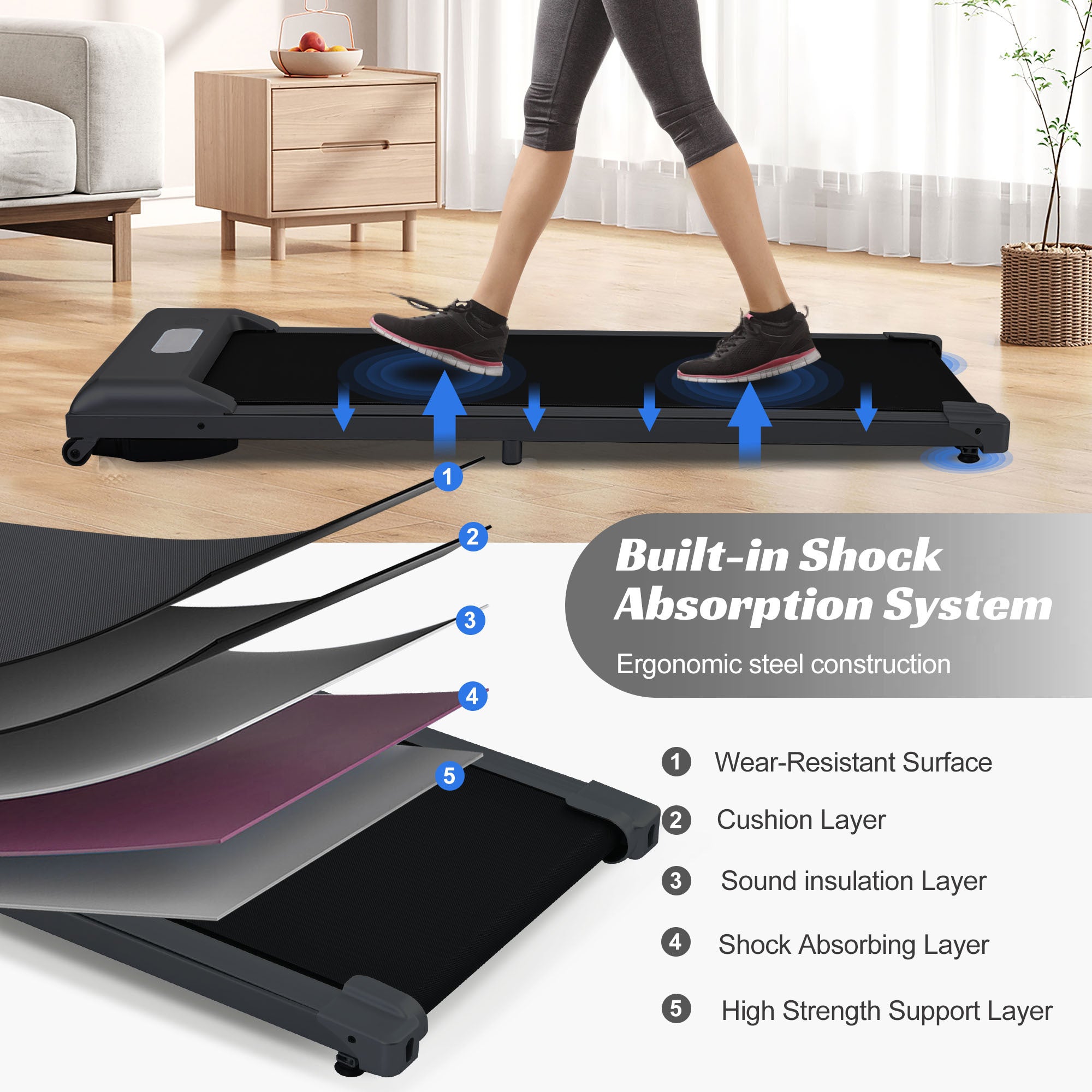 2 in 1 Under Desk Electric Treadmill 2.5HP, with black-metal
