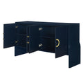 Four Door Metal Handle Storage Cabinet, Suitable For Study, Living Room,Adjustable Shelf Navy Blue Solid Wood Mdf