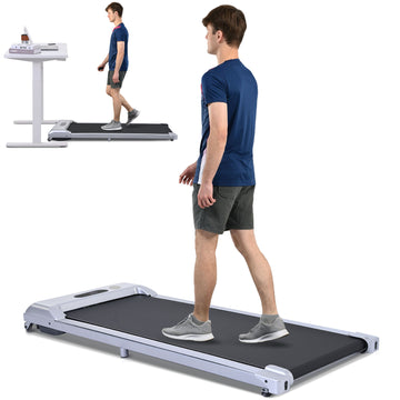 2 In 1 Under Desk Electric Treadmill 2.5Hp, Remote Control, Display, Walking Jogging Running Machine Fitness Equipment For Home Gym Office Silver Metal