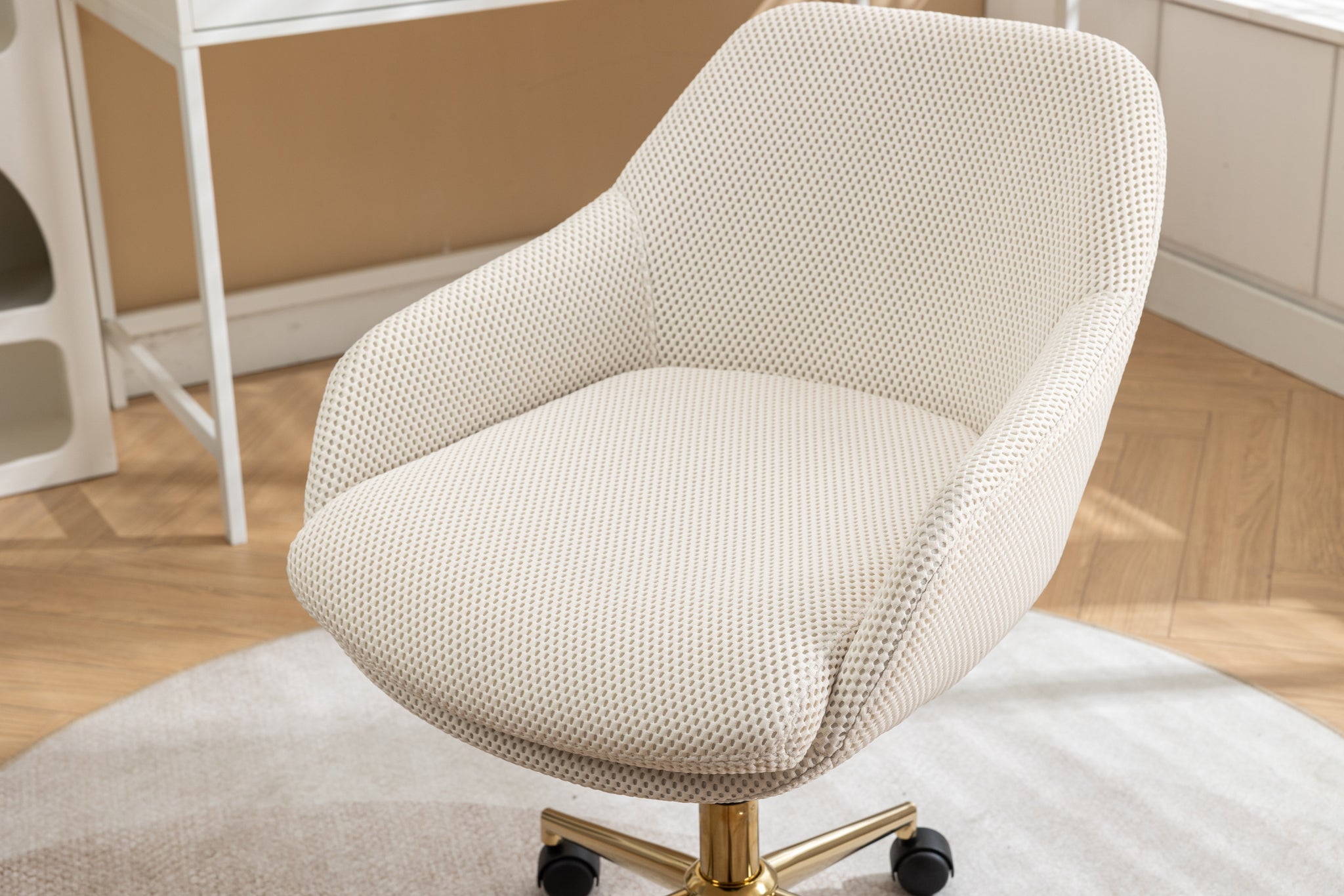 046 Mesh Fabric Home Office 360 Swivel Chair solid-beige-office-sponge-wipe