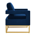 Modern Style Accent Chair With Gold Metal Basevelvet Upholstered Leisure Chair With Open Armrest, Armchair, Navy Navy Primary Living Space Modern Foam Velvet