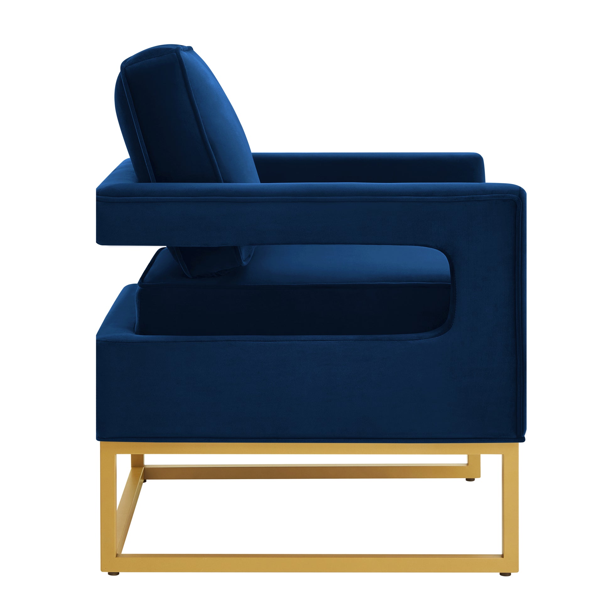 Modern Style Accent Chair With Gold Metal Basevelvet Upholstered Leisure Chair With Open Armrest, Armchair, Navy Navy Primary Living Space Modern Foam Velvet