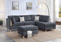 3 Pcs Reversible Sectional Set Living Room Furniture Charcoal Color Chenille Couch Sofa, Reversible Chaise Ottoman Charcoal Primary Living Space Contemporary,Modern,Transitional L Shaped Rubberwood Chenille 4 Seat