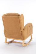 049 Teddy Fabric Rocking Chair With Packet Wood Legs,Khaki Wood Solid Khaki Primary Living Space Foam Wipe Clean Modern Rocking Chairs Eucalyptus Tufted Back Foam Teddy