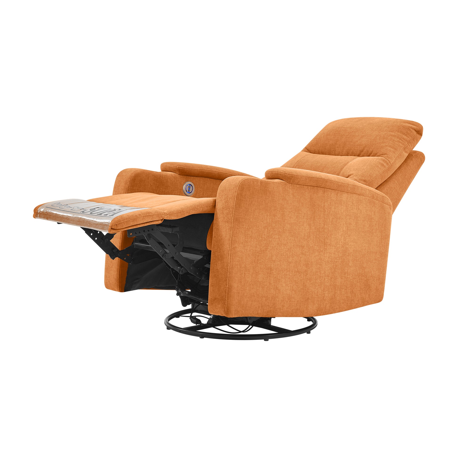 Swivel Rocking Recliner Sofa Chair With Usb Charge Port & Cup Holder For Living Room, Bedroom,Light Orange Orange Foam