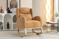 049 Teddy Fabric Rocking Chair With Packet Wood Legs,Khaki Wood Solid Khaki Primary Living Space Foam Wipe Clean Modern Rocking Chairs Eucalyptus Tufted Back Foam Teddy