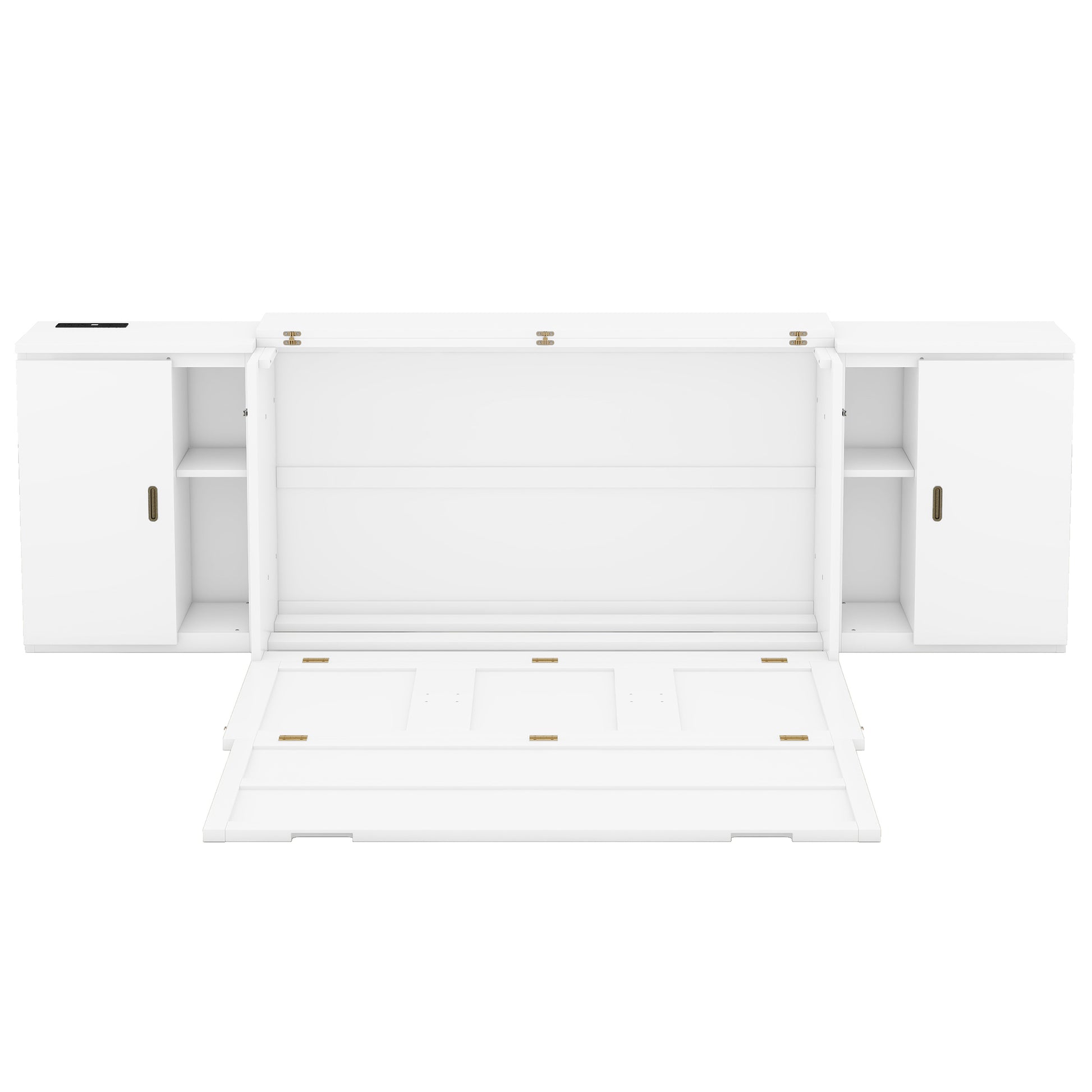 Queen Size Murphy Bed With Shelves, Cabinets And Usb Ports,White Queen White Mdf Lvl