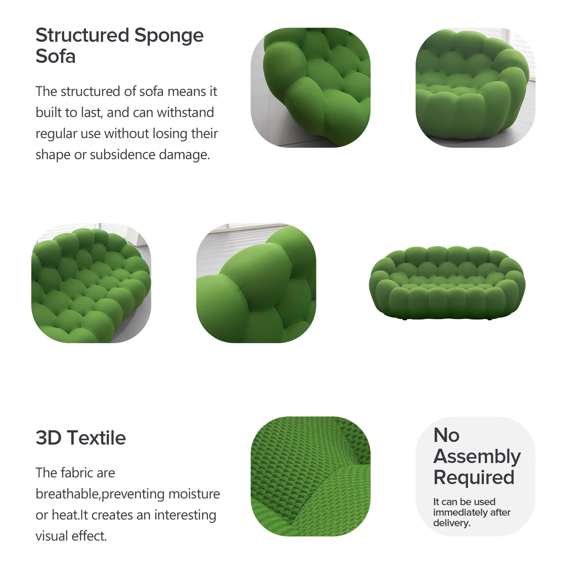 74.8'' Modern Bubble Floor Couch For Living Room,Green Green Foam Fabric 2 Seat