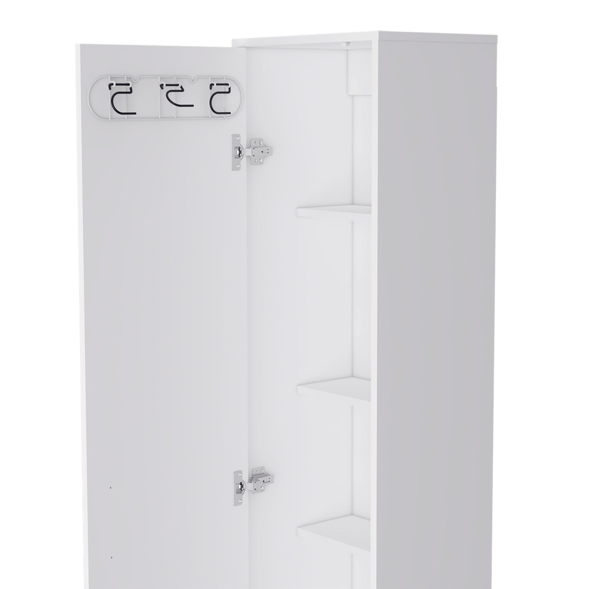 Storage Cabinet 71"H, Five Internal Shelves, Three Broom Hangers, White White Particle Board Particle Board