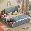 Full Size Upholstered Platform Bed With Storage Nightstand And Guardrail, Gray Box Spring Not Required Full Gray Wood Bedroom Upholstered
