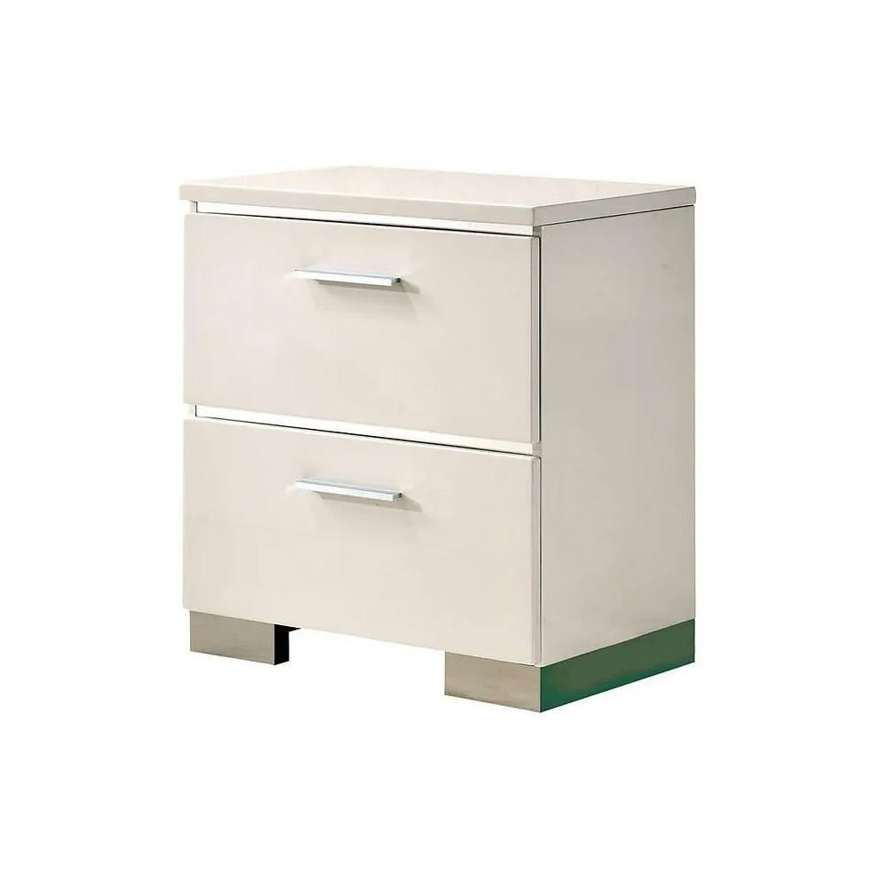 Contemporary 1Pc Nightstand White Color High Gloss Lacquer Coating Chrome Handles And Feet Bedside Table W Usb Charger Bedroom Furniture White 2 Drawers Bedroom Bedside Cabinet Classic,Contemporary,Modern Drawers White Solid Wood