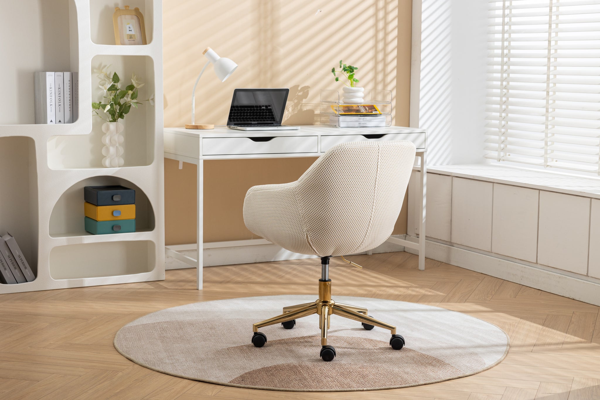 046 Mesh Fabric Home Office 360 Swivel Chair solid-beige-office-sponge-wipe