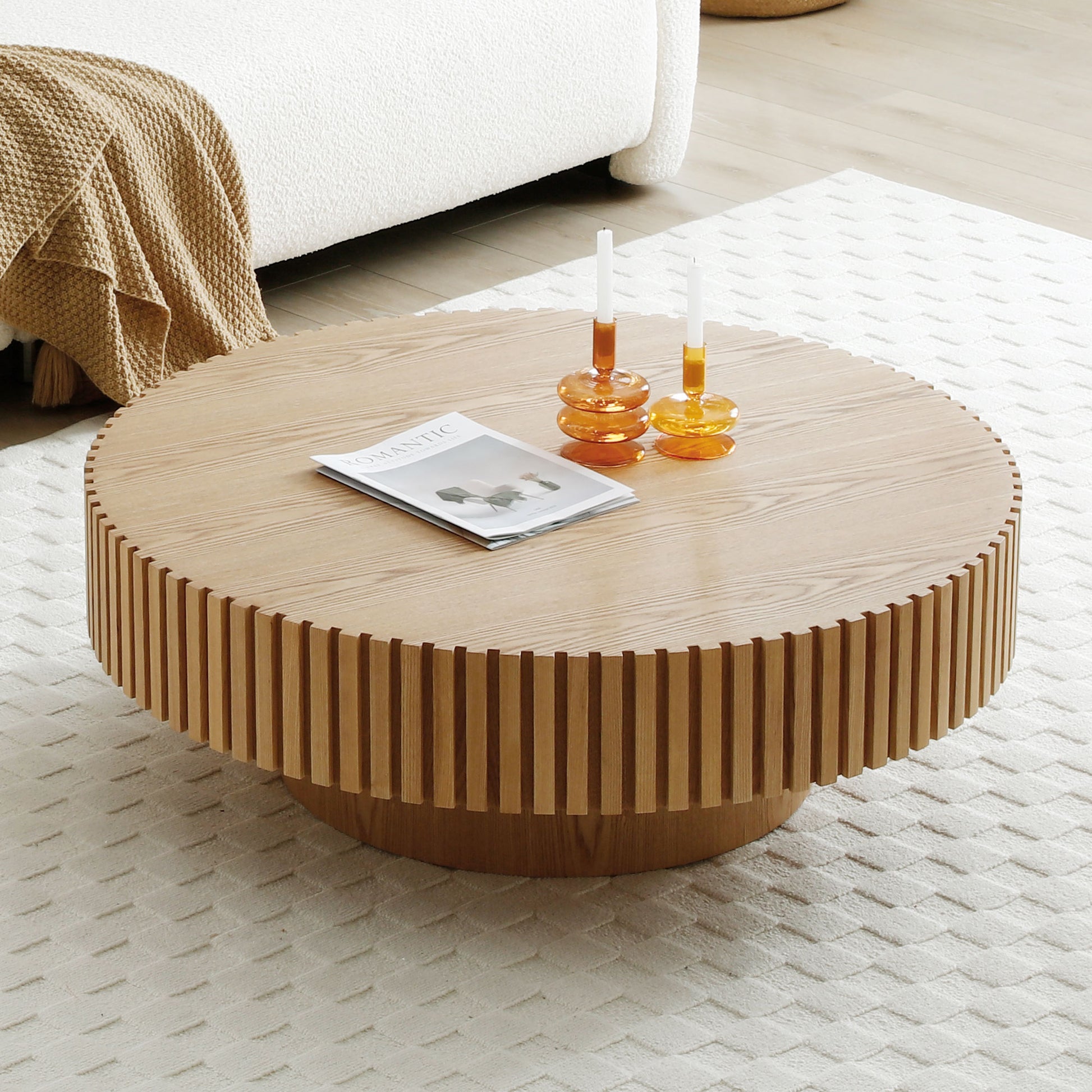 Natural Wood Coffee Table 39.37 Mdf Coffee Table Modern Handcraft Drum Coffee Table Circle Coffee Table For Living Room,Ash Natural Ash Primary Living Space Modern Mdf