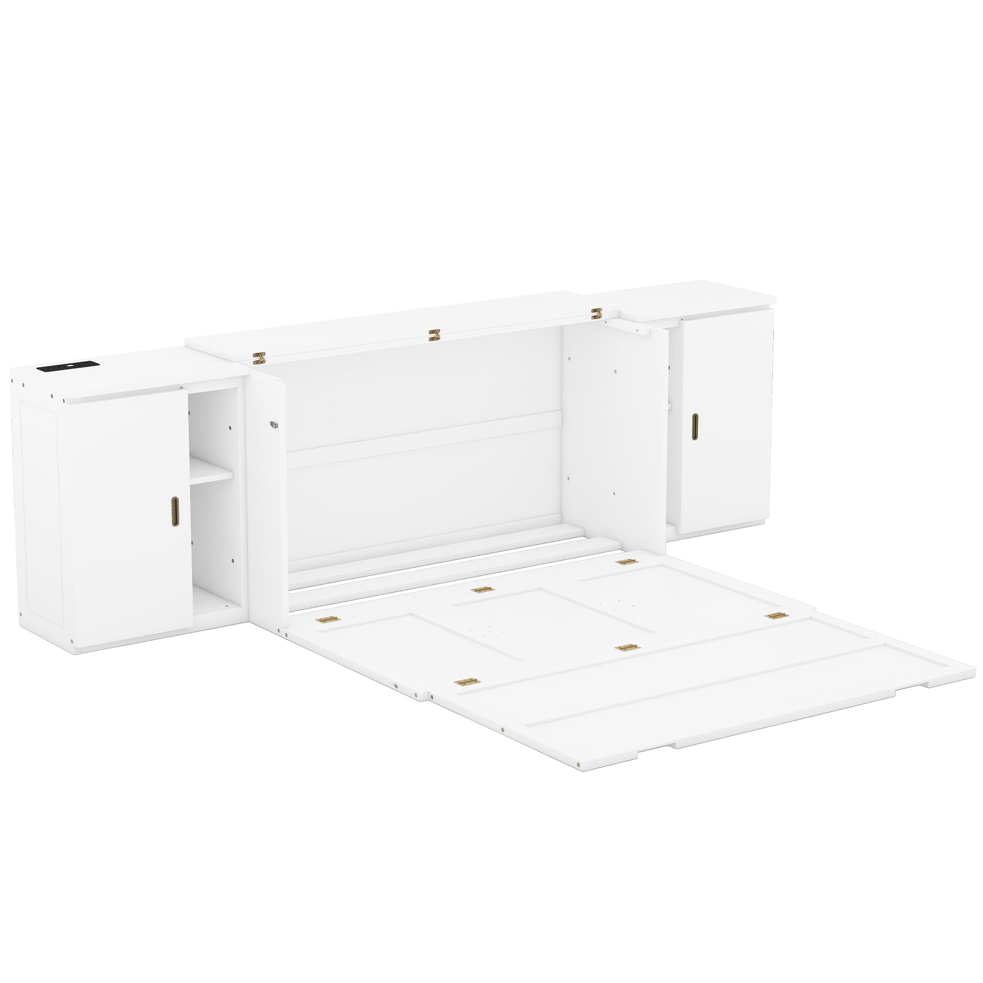 Queen Size Murphy Bed With Shelves, Cabinets And Usb Ports,White Queen White Mdf Lvl