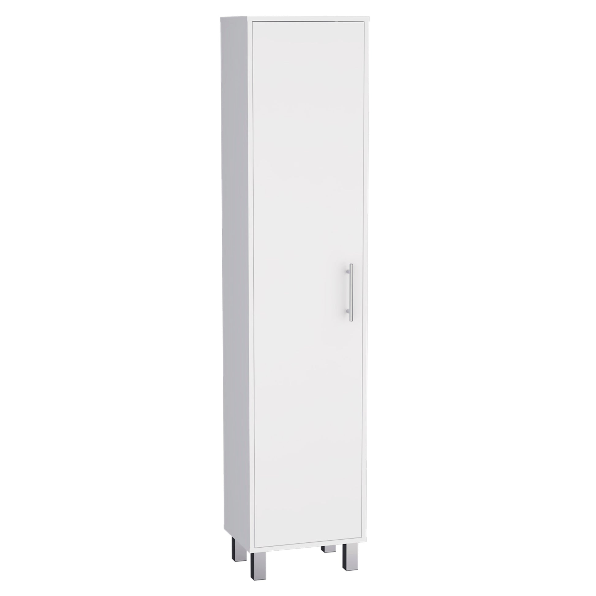 Laska 70" Tall Storage Cabinet Broom Closet With Broom Hangers,And Four Shelves White Particle Board