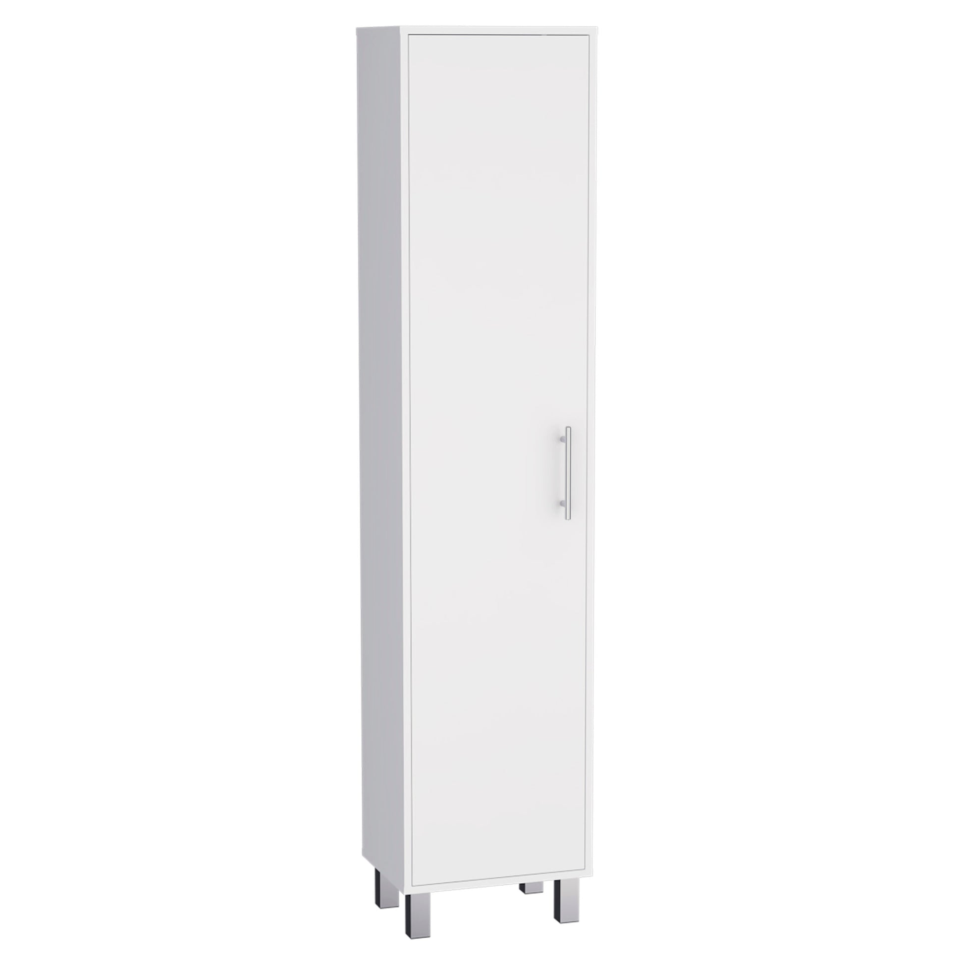 Storage Cabinet 71"H, Five Internal Shelves, Three Broom Hangers, White White Particle Board Particle Board