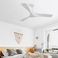 52 Inch Ceiling Fan Without Light, With Remote Control 6 Speed Quiet Reversible Dc Motor White Abs