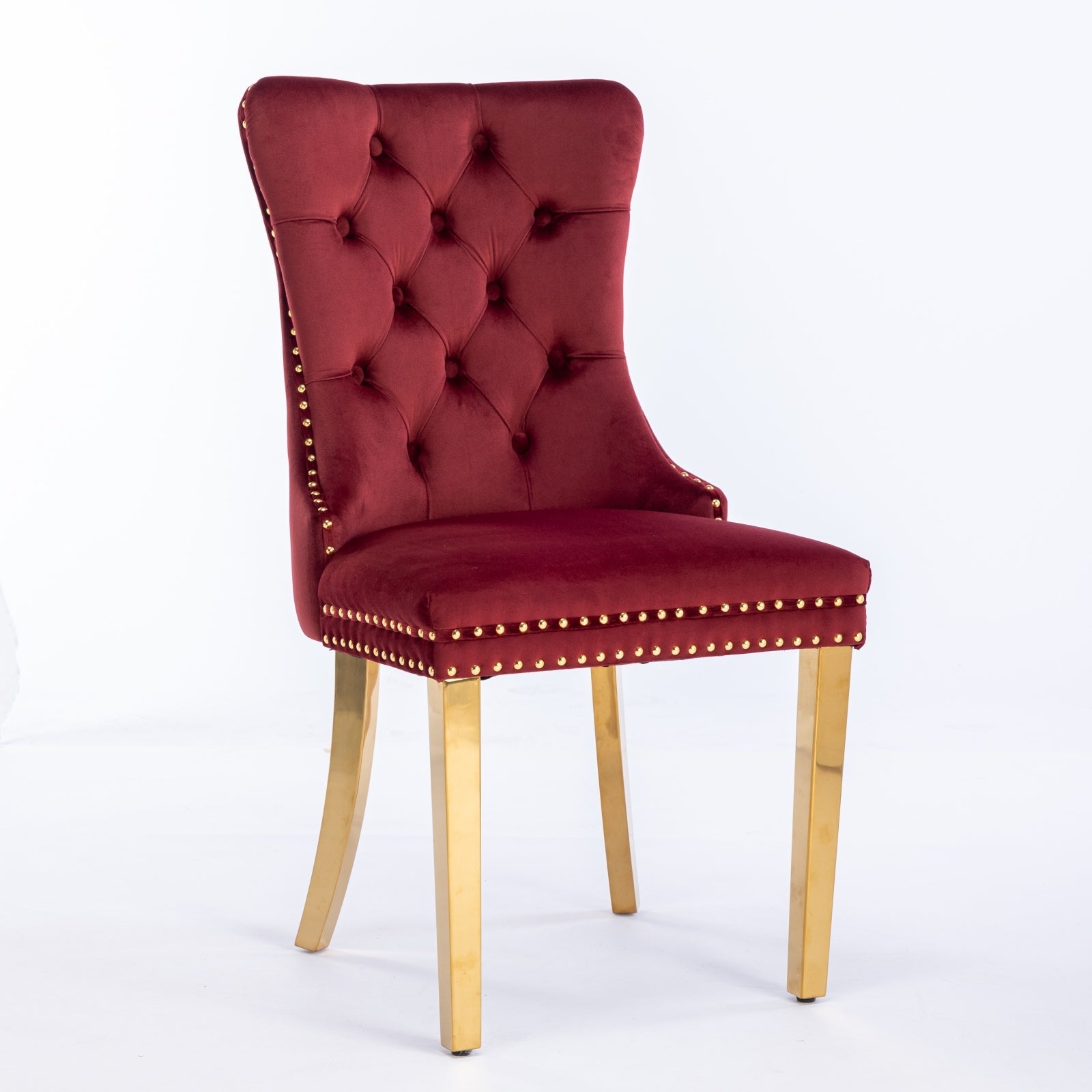 Nikki Collection Modern, High End Tufted Solid Wood Contemporary Velvet Upholstered Dining Chair With Golden Stainless Steel Plating Legs,Nailhead Trim,Set Of 2,Wine Red And Gold, Sw1601Wr,Burdy Burgundy Dining Room American Design Dining Chairs