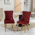 Nikki Collection Modern, High End Tufted Solid Wood Contemporary Velvet Upholstered Dining Chair With Golden Stainless Steel Plating Legs,Nailhead Trim,Set Of 2,Wine Red And Gold, Sw1601Wr,Burdy Burgundy Dining Room American Design Dining Chairs