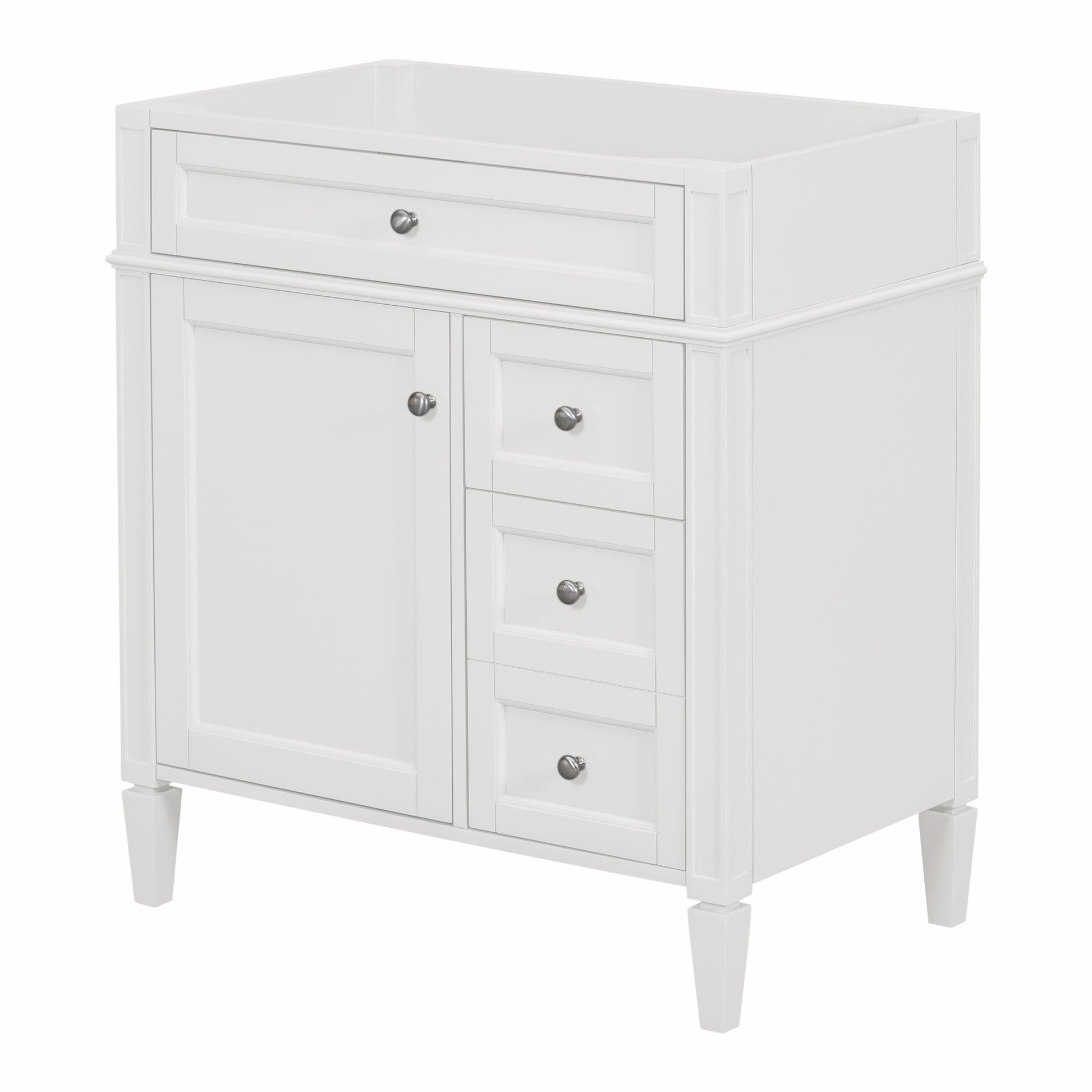 30'' Bathroom Vanity Without Top Sink, Modern Bathroom Storage Cabinet With 2 Drawers And A Tip Out Drawer Not Include Basin 3 White 1 2 Adjustable Shelves Bathroom Freestanding Solid Wood Mdf Painted