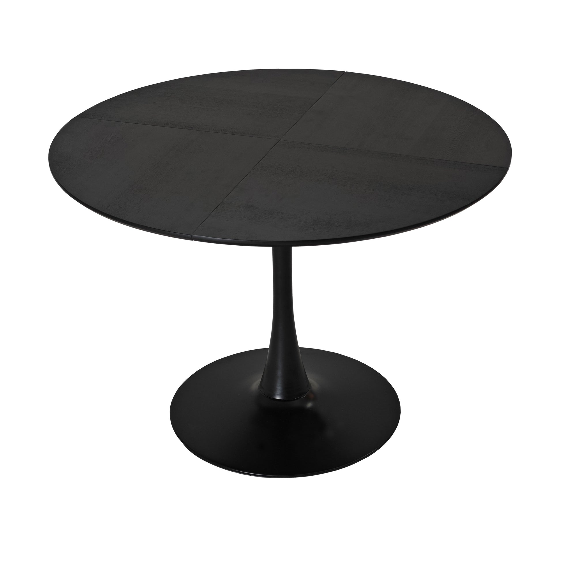 47.24"Modern Round Dining Table,Four Patchwork Tabletops With Black Color Solid Wood Grain Table Top,Metal Base Dining Table, End Table Leisure Coffee Table Black Mdf Metal